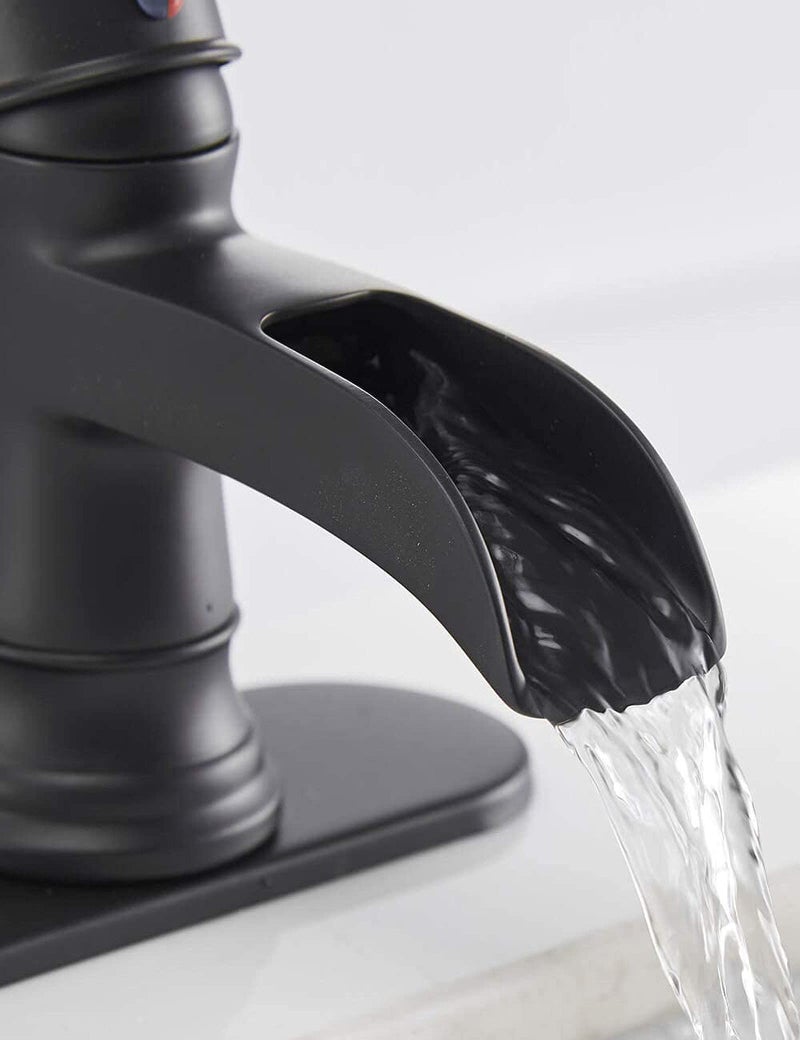 BATHFINESSE Waterfall Bathroom Sink Faucet Black Bathroom Faucet 1 Hole with Pop Up Drain Stopper Supply Hose, Matte Black - Image 5